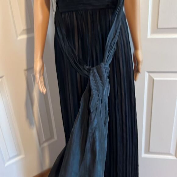 BCBGMaxAzria Black Silk Gown Dress Strapless Ruche Pleated Empire Waist 6 Petite - Picture 6 of 13